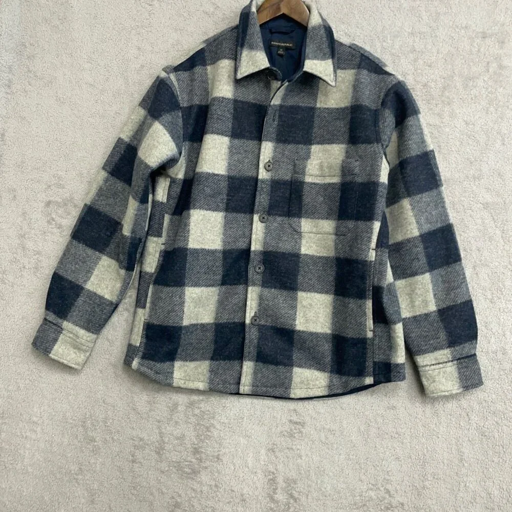 NWOT Banana Republic Men's M Blue & White Plaid Button-Up Shirt Jacket Polyester